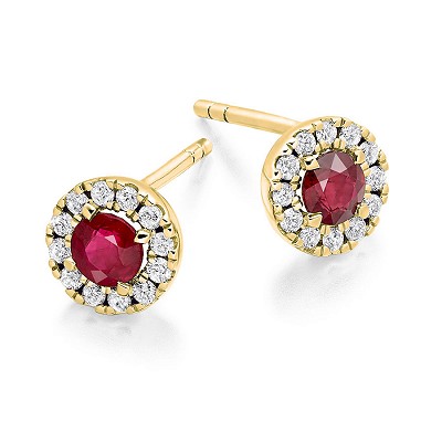 Round Brilliant Ruby & Diamond Stud Earrings