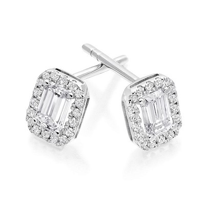 Emerald Cut & Round Brilliant Diamond Stud Earrings