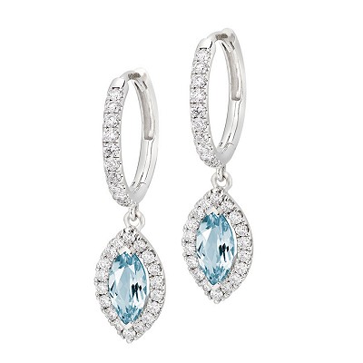 Marquise Cut Aquamarine & Diamond Drop Earrings