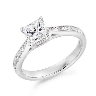 Princess Cut Diamond Solitaire with Diamond Shoulders