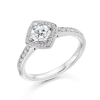 White Gold Round Brilliant Cut Diamond Halo Ring