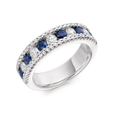 Round Brilliant Sapphire & Diamond Half Eternity Ring