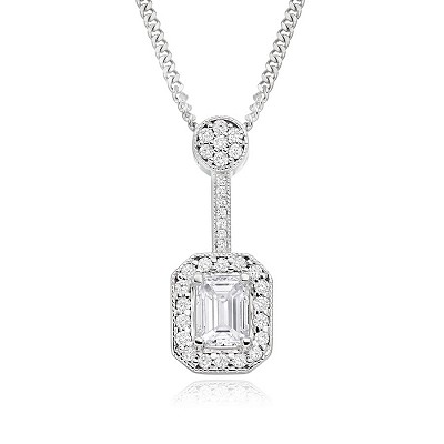 Emerald Cut & Round Brilliant Diamond Drop Necklace