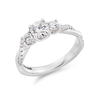 White Gold Round Brilliant Cut Diamond Trilogy Ring