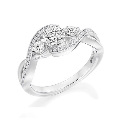 White Gold Round Brilliant Cut Diamond Trilogy Twist Ring